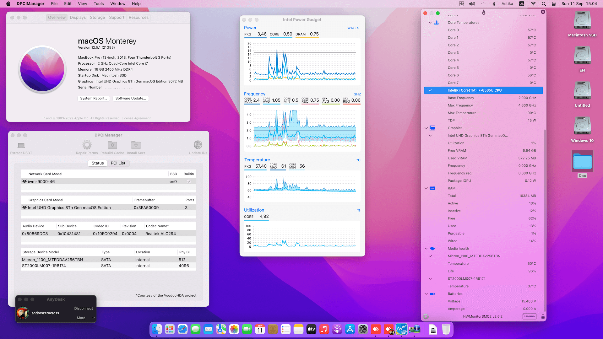 Success Hackintosh macOS Monterey 12.5.1 Build 21G83 in Asus ZenBook Q536FD